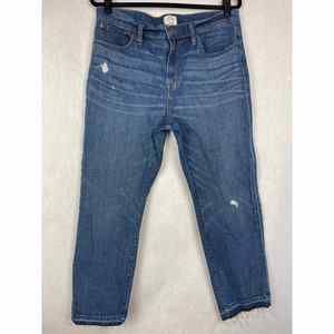 J Crew Cropped Straight Jeans Distressed Released Hem Womens Size 31 High Rise